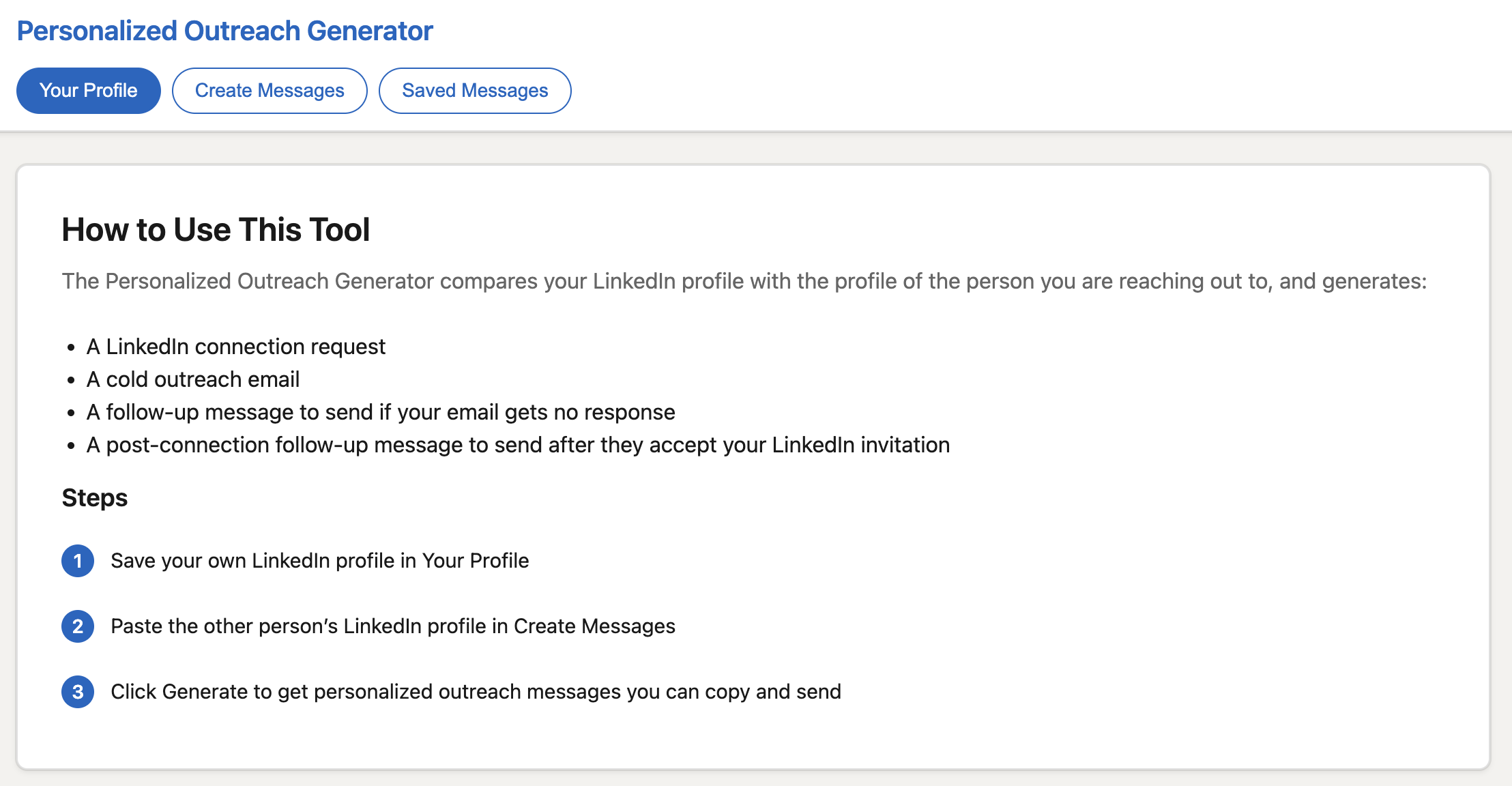 Screenshot of Personalized Outreach Generator project